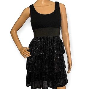 🆕 VINTAGE Y2K VANITY BLACK SEQUIN TIERED COCKTAIL DRESS SZ S